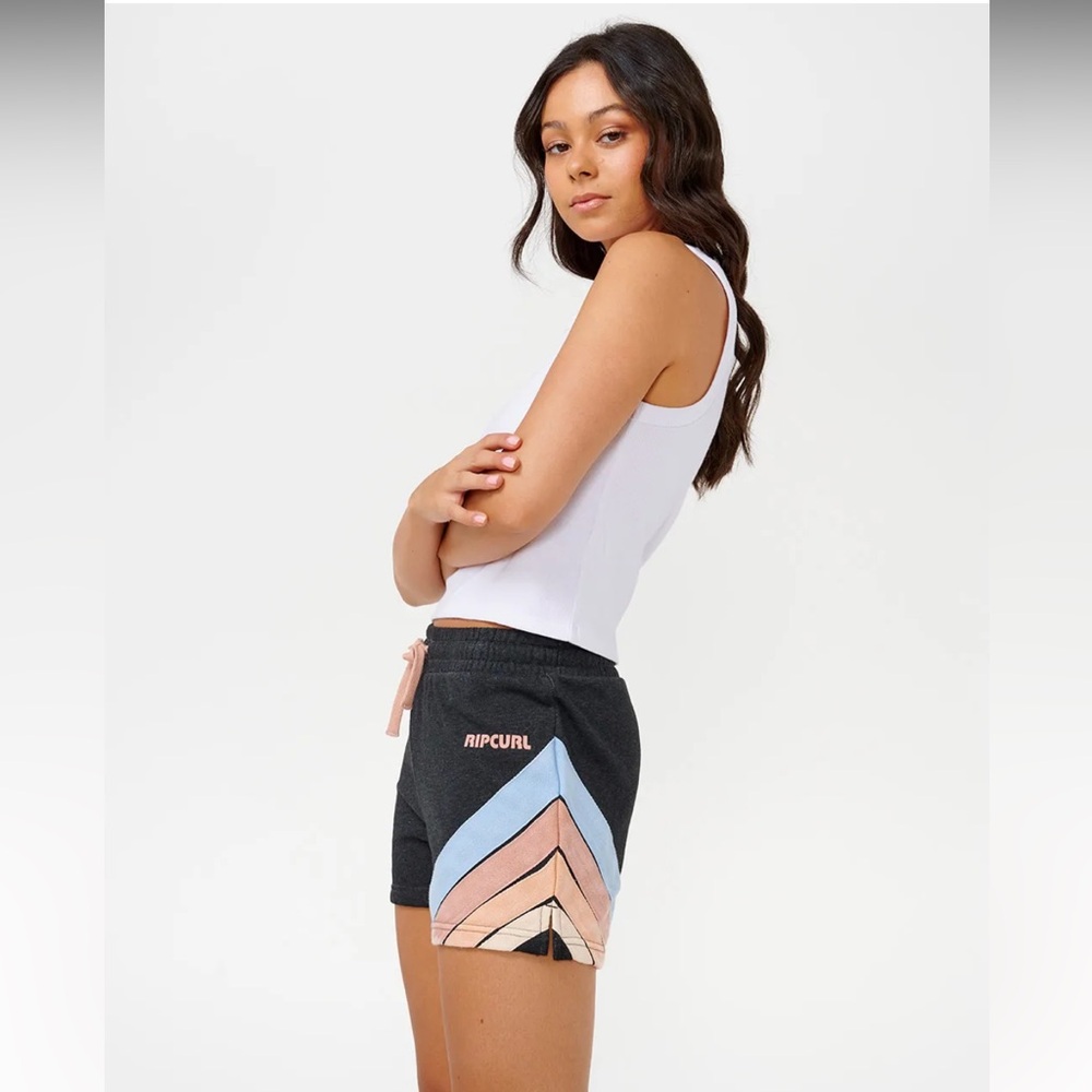 Rip Curl Women's Black Shorts with Blue and Pink Accents